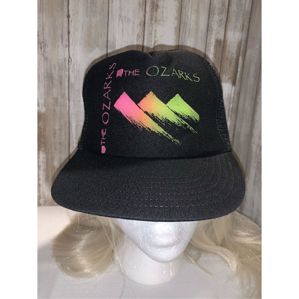 Vintage OZARKS Black Neon Graphic Trucker Hat
